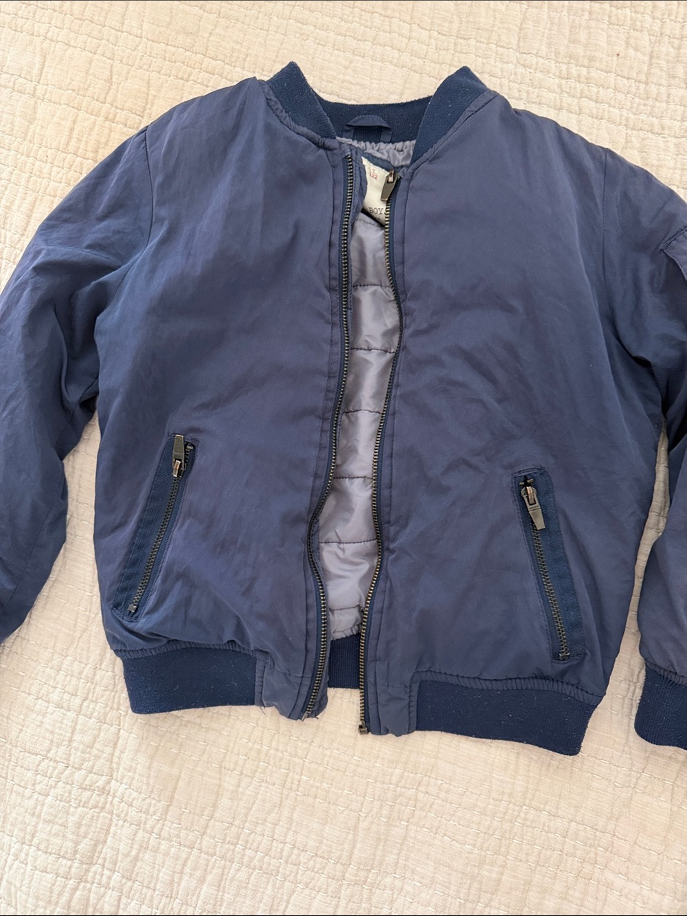 Zara Boys Navy Blue Quilted-Lined Bomber Jacket